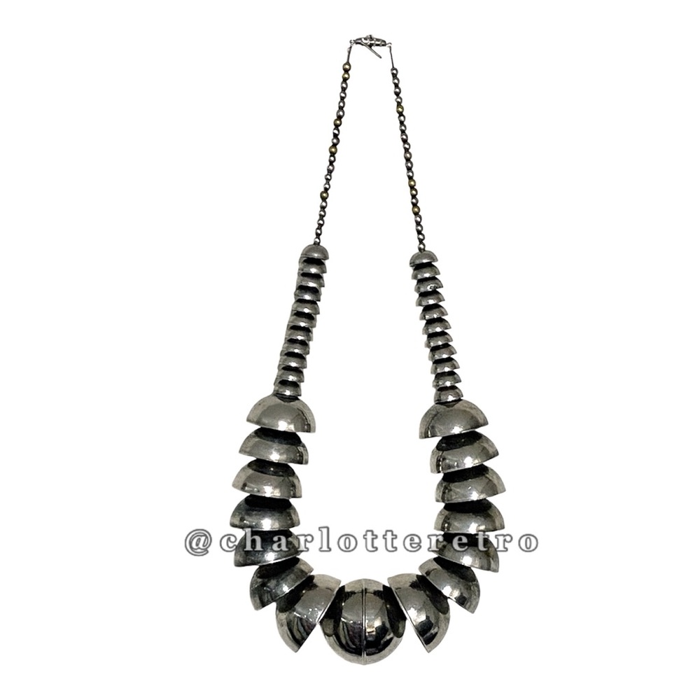 vtg Gaudy Silver Statement Necklace